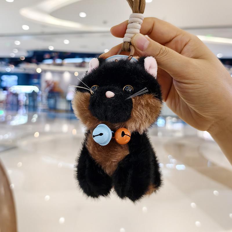 Cute Plush Kitten Keychain Bag Charm Adorable Cartoon Cat Doll Pendant Accessory bell cat yy black