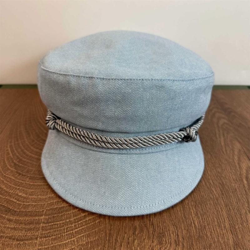Women Metal Buckles Flat Top Hat Summer Cotton Polyester Blend Stylish And Breathable Cosplay Hat For Outdoor Activities