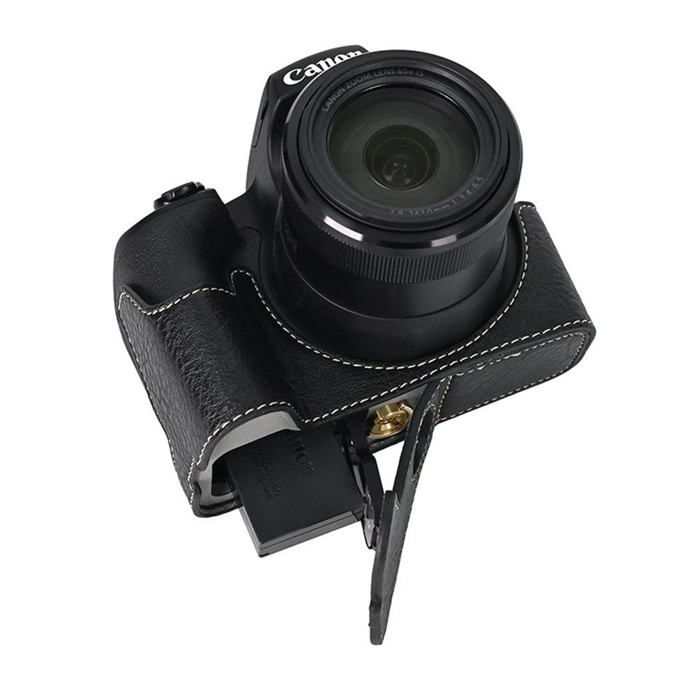 Für Canon SX70 HS PU-Leder Kamera Halbkörper-Tasche SX70HS Bodenöffnung Magnetischer Verschluss