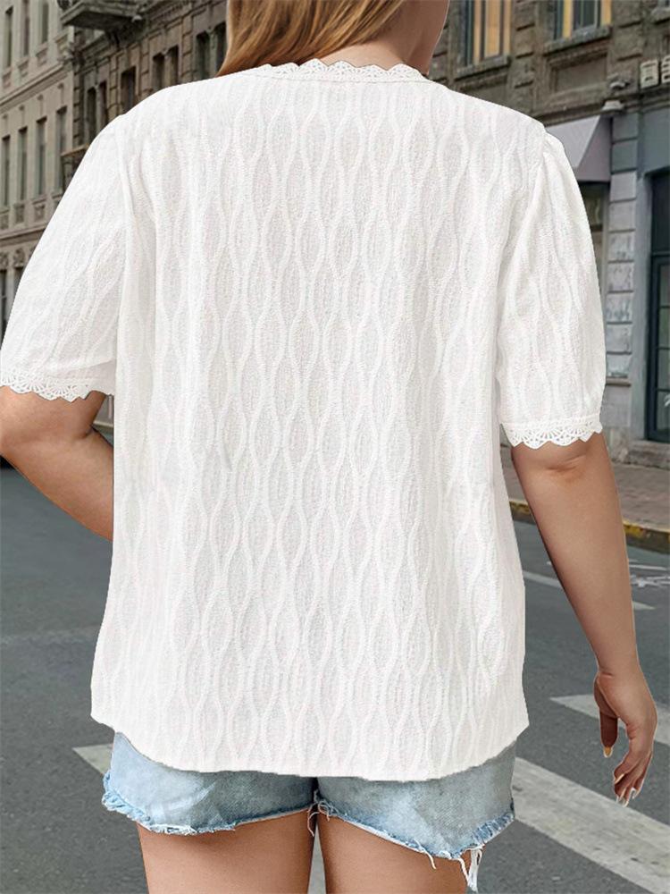 Women's Summer Short Sleeved Lace Decoration Fashionable And Elegant T-shirt Top