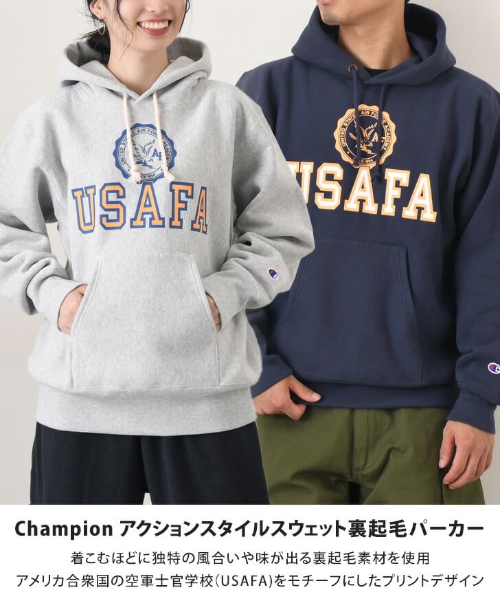 Parka Long Sleeve Brushed Lining Rubber Print Hooded Sweatshirt REVERSE Dark Navy [Champion] 11.5oz WEAVE(R) C3-A123 Men's