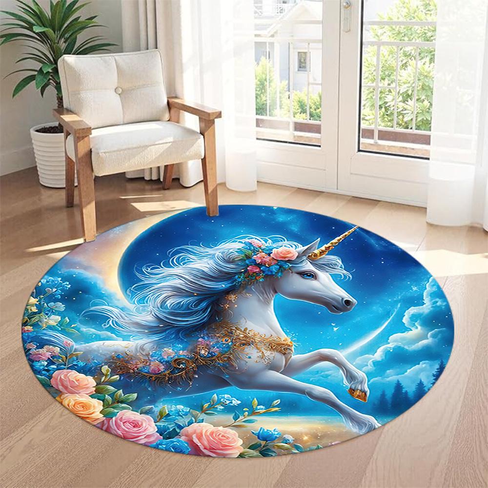 Unicorn5 Round Area Rug Design for Kitchen Foyer Hallway Study room Anti-slip Round Rug Decorate Offices Perfect Gift for Friends Family