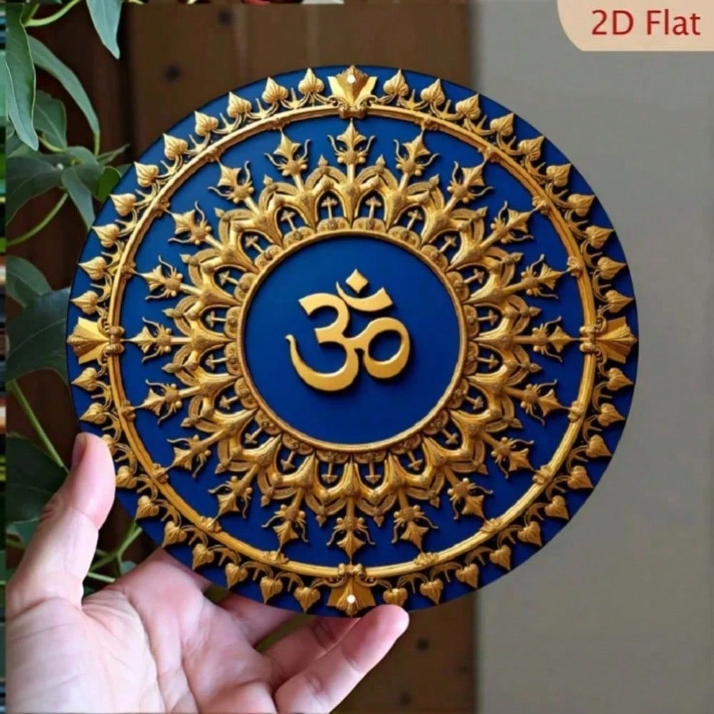 

Large Gold Om Symbol Wall Decor, 2D Flat Navy Blue Hindu Spiritual Art for Home Yoga Studio 20x20 різнокольоровий