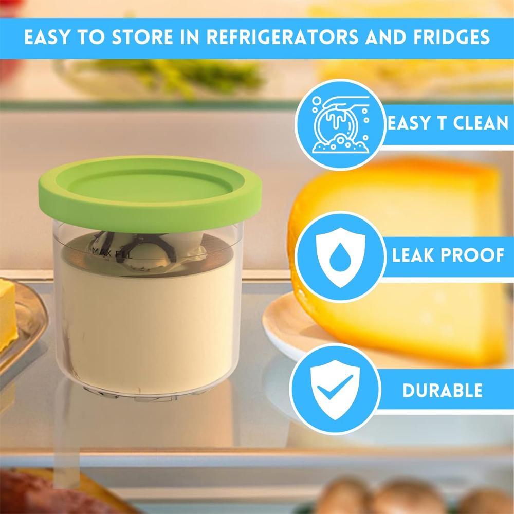 Ice Cream Pint Containers Replacement for Ninja Creami Pints and Lids,Compatible with NC301 NC300 NC299AMZ Series Ice Cream Maker,with 4 Scoops