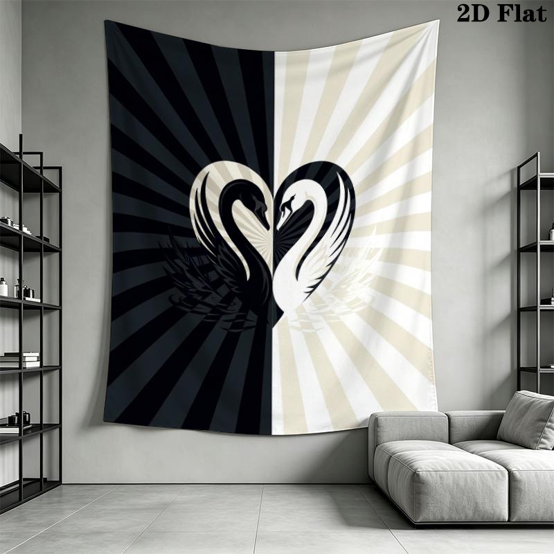 Black&White Swan Wall Tapestry Aesthetic Wall Hanging Printed Fabric Blanket Decorative Tapestries for Bedroom Living Room Home Decor