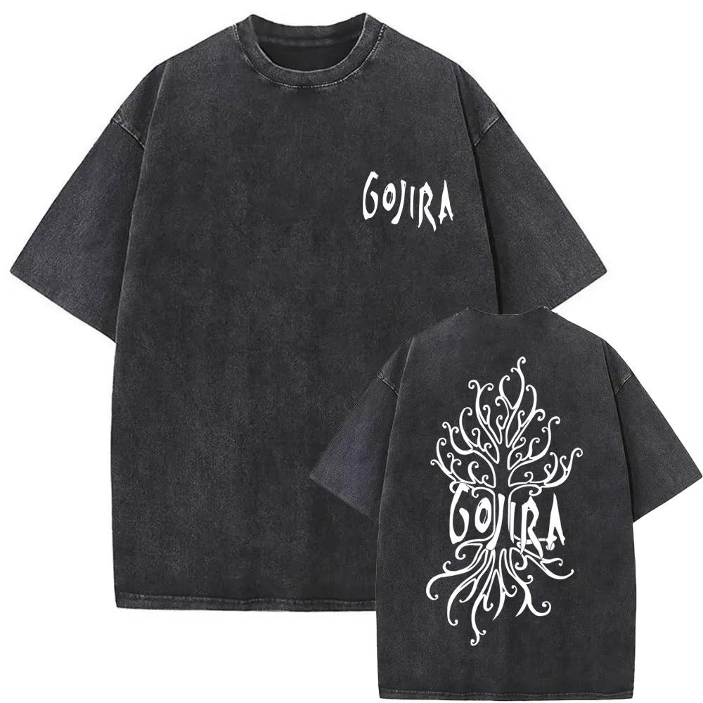 2026 Summer Fashion Trendy Tee Washed Vintage Metal Band Gojira T-shirt From Mars To Sirius Flying Whales Snake Graphic T-shirts