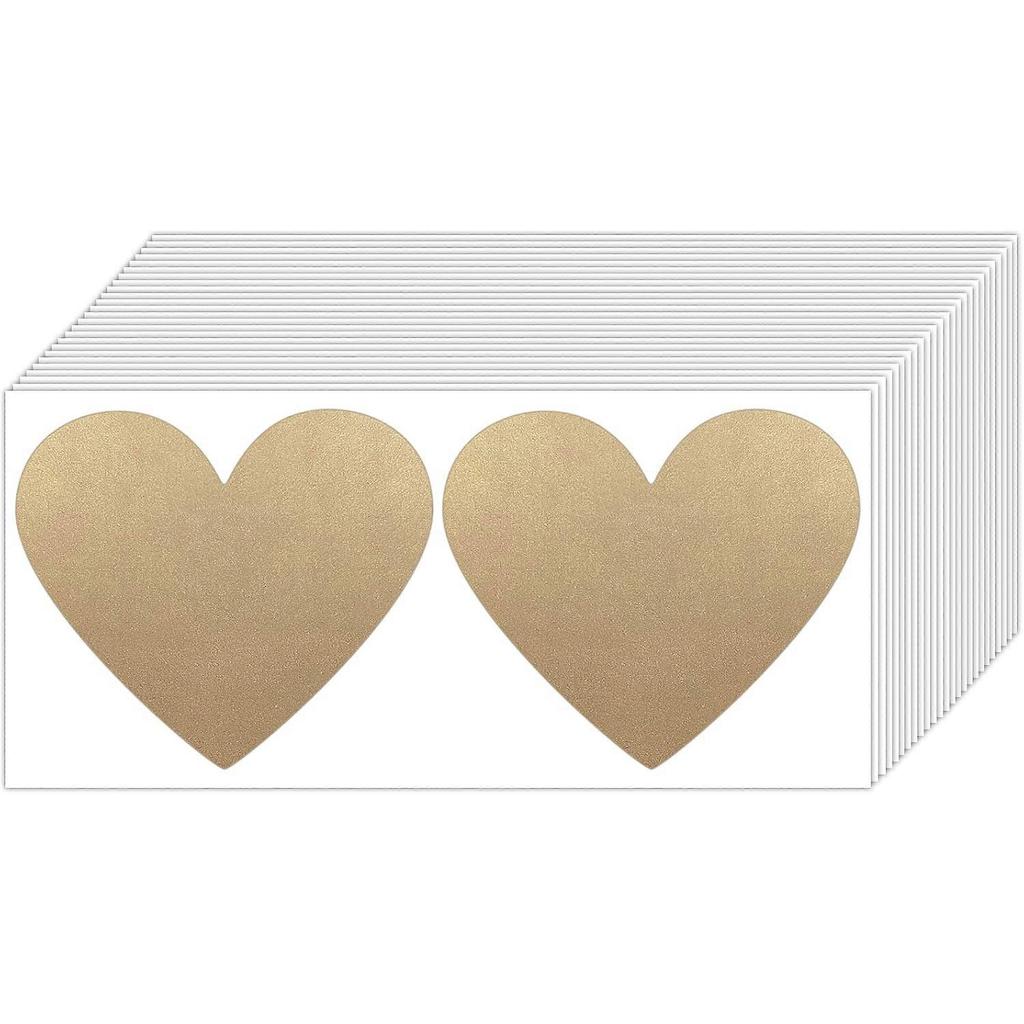 50-Pack Gold Heart Scratch Off Labels, Self-Adhesive Stickers, DIY Reward Cards