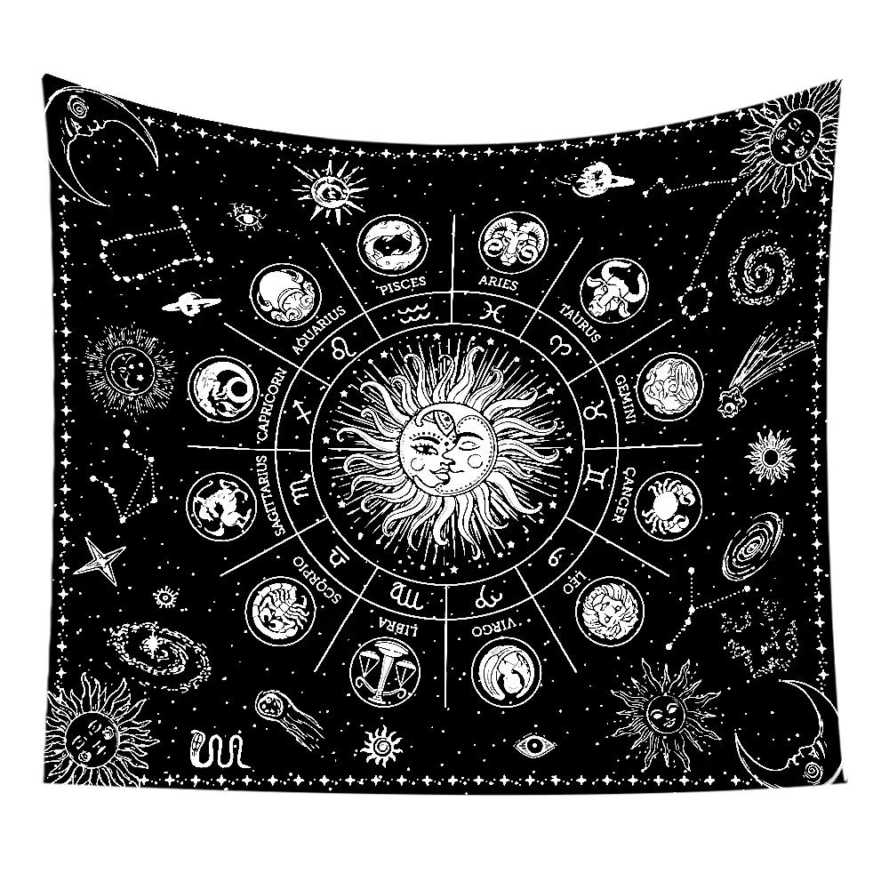 1pc Celestial Sun Moon Zodiac Tapestry Astrology Themed Wall Hanging Decor with Starry Sky Design for Mystic Room