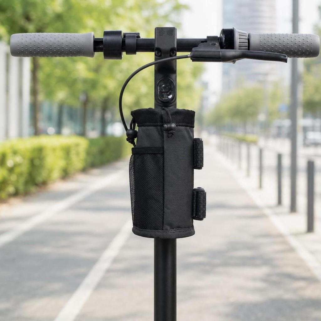 Scooter Handlebar Storage Bag Compact Cup Holder with Mesh Pocket