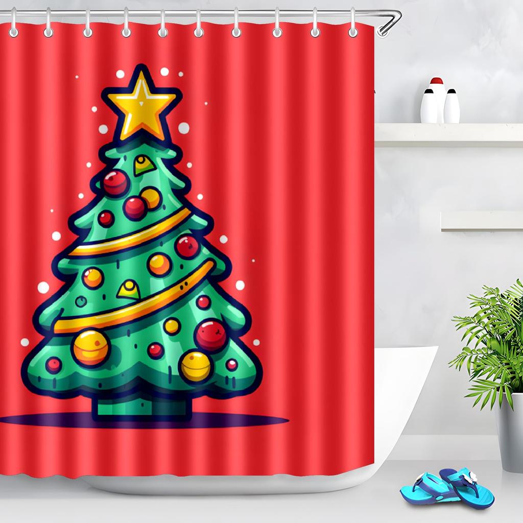 Christmas Shower Curtain Winter Snowy Landscape Forest Shower Curtain Xmas Pine Tree Bath Curtain with Hooks Home Bathroom Decor