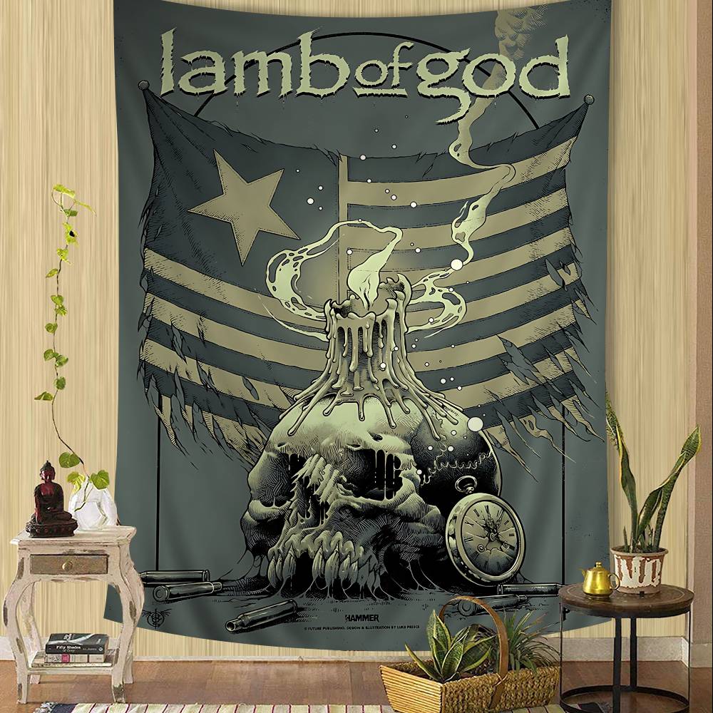 American Metal Band L-Lamb Of God Tapestry Art Printing Japanese Wall Tapestry Anime Wall Hanging Home Decor