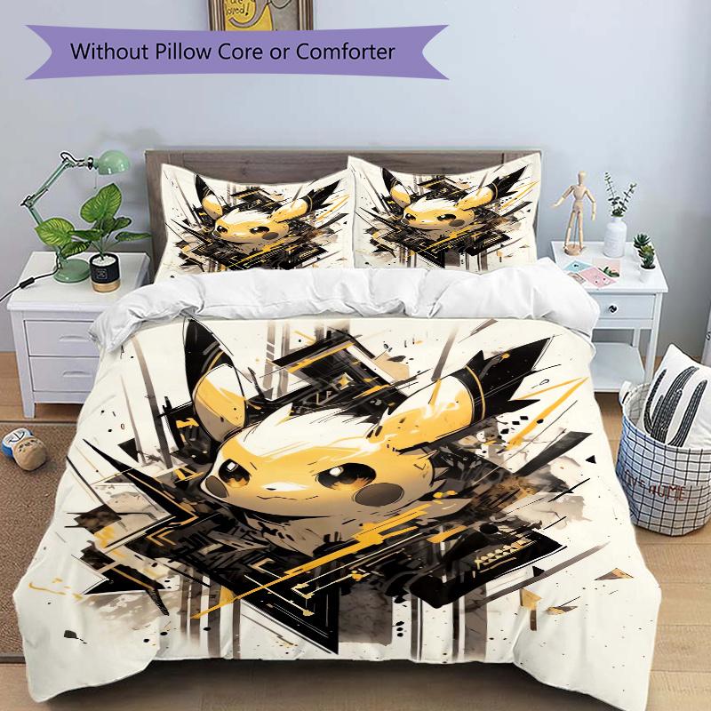 

3pcs Pokémon Print Cover Set Ultra Soft, Breathable, and Comfortable Bedding with Stylish Design for Bedroom and Guest Room Decor 1 Cover and 2 M 135x200cm