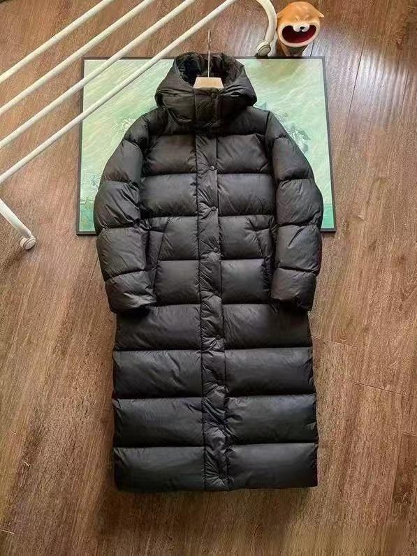 New Lulu nine-grid medium and long white duck down over the knee down jacket hooded thickened autumn and winter women's coat