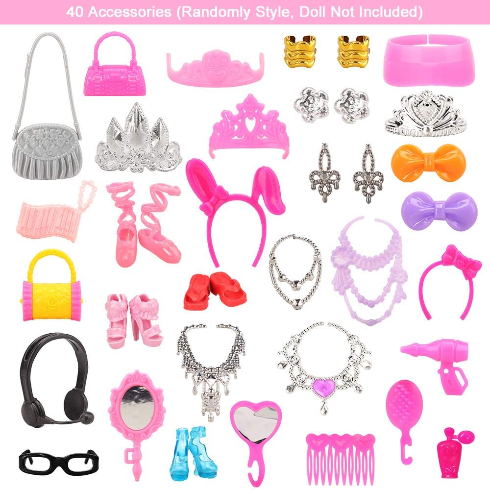 Barwawa 30cm Doll Set Random 4 4 Mermaid 10 and 40 Suitable for Scale Day Gift Clothes, 62-Piece (4 Dresses, Dresses, Dresses, Shoes, Accessories),