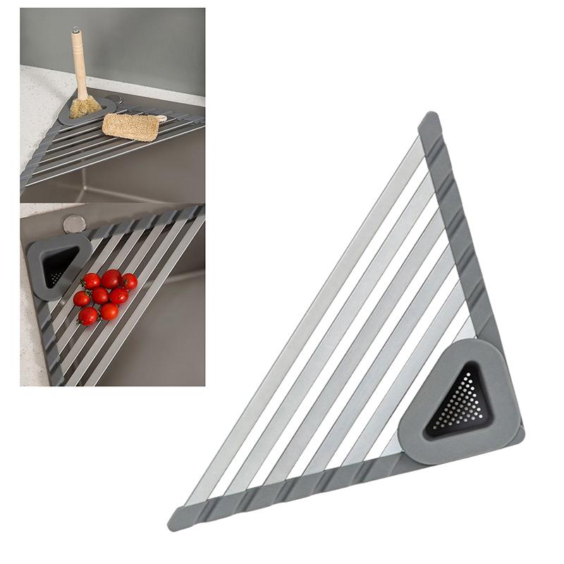 

46*32 см Большая Прочная Сворачиваемая Угловая Сушилка для Раковины Треугольная Складная Кухонная Раковина Органайзер Над Раковиной Сушилка для Посуды Кухня