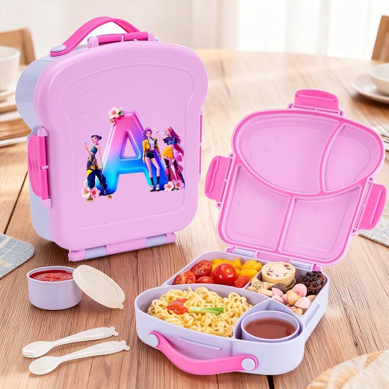 KPop Demon Hunters Lunch Box with Spoon Fork Sauce Case Girls Anime Letter School Picnic Bento Food Storage Containers Kids Gift