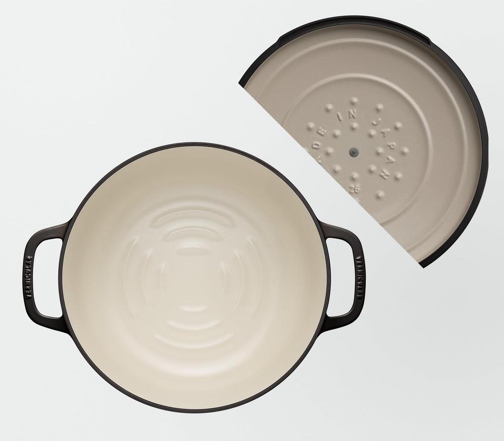 Vermicular Gjutjärnsemalj 26cm Hasselnöt Vattenfri Matlagning och Bakning Inkluderar Recept Ugnsgryta Gryta, (Grund), Brun, Funktion, Bok, 2, Självstående