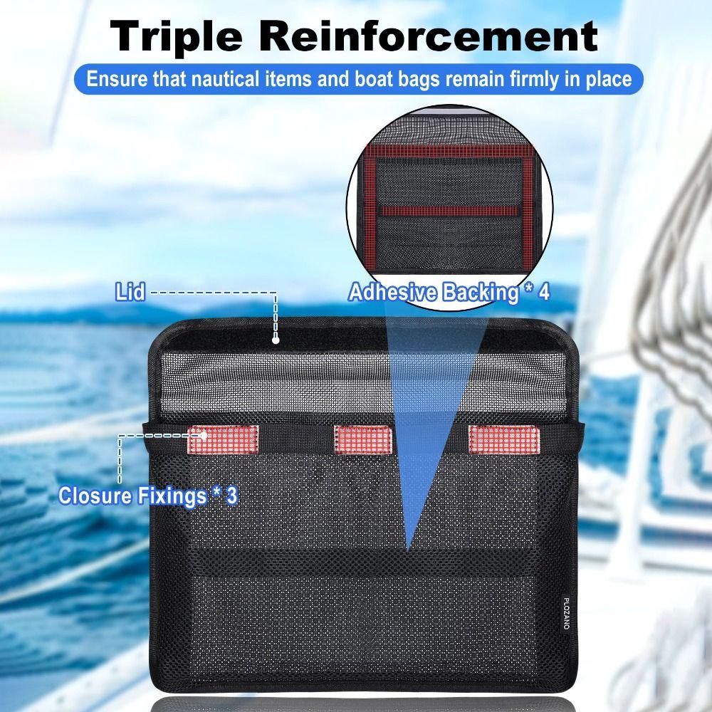New Self Adhesive Boat Storage Bag with Lid Reflective Boat Organizer Leak-Proof Mesh Bag for Gloves Flashlight