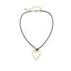 Ingemark Vintage Black Leather Braid Wax Cord Chain Necklace for Women Goth Hollow Out Love Heart Pendant Choker Y2k Jewelry New