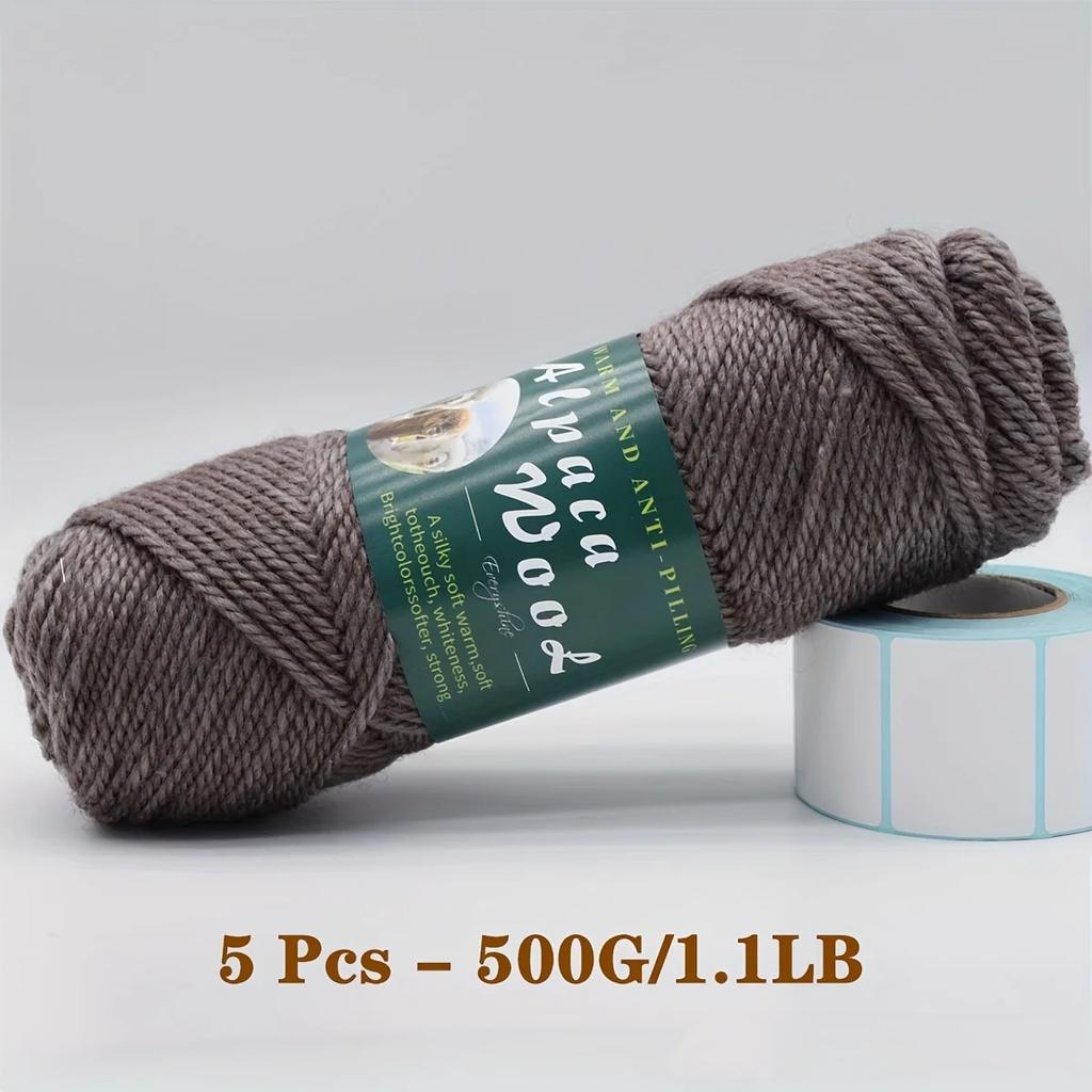 5er-Pack Alpakawolle Garn, Weiche & Warme Mischung zum Stricken von Pullovern, Schals, Mützen - Jeweils 0,5 kg, Mehrfarbige Auswahl