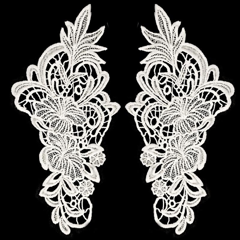 

Milk silk embroidery lace symmetrical flower piece hollow flower lace clothing accessories white