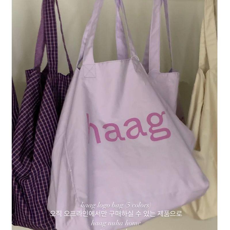 

Korean New Haag Imported Fabric Grape Purple Color Street Casual Fashion Plaid Matching Letter Canvas Bag Purple Canvas Bag