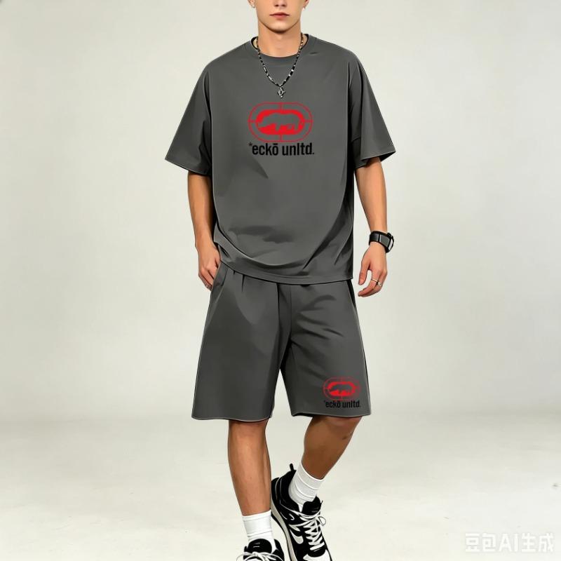 Herren T-Shirts Sets Schnelltrocknende Zweiteiler Kurzarm Oberteile Lockere Sportshorts