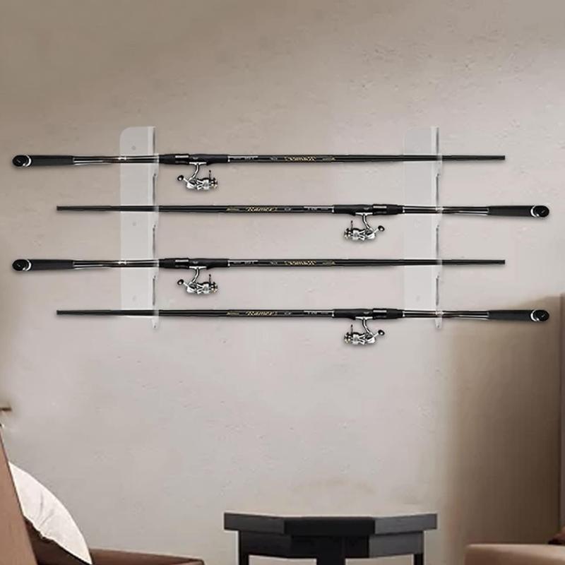 Stabile Acryl-Angelrutenhalterung Wandmontage Regal mit Zubehörhaken Tragbar für Heimorganisation Tägliche Nutzung
