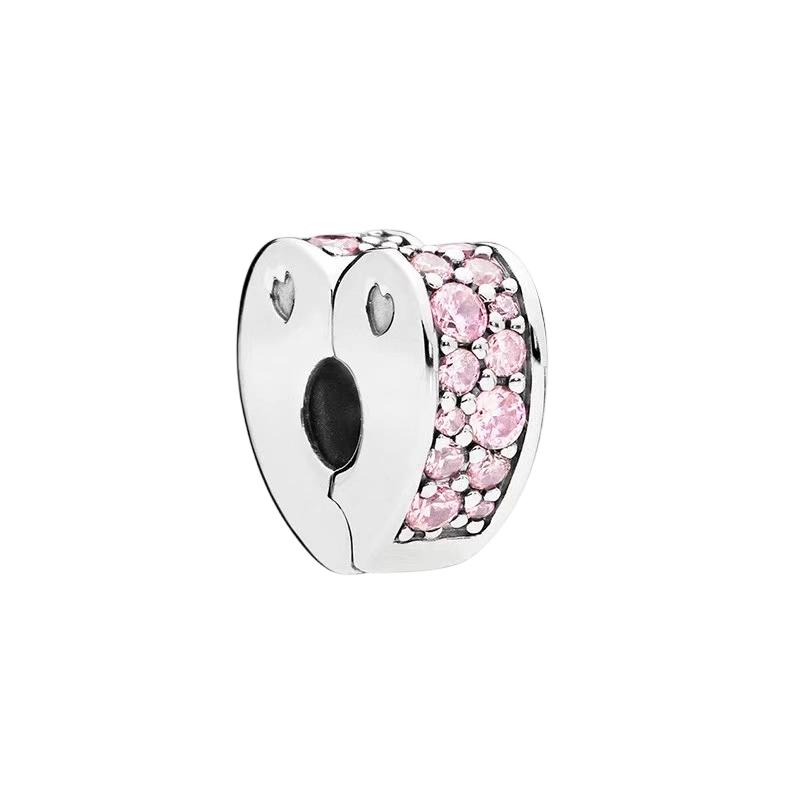 Sparking Butterfly Heart Clip Charm Beads Dangle Silver Bracelet Necklace For Diy Jewelry Women Gift