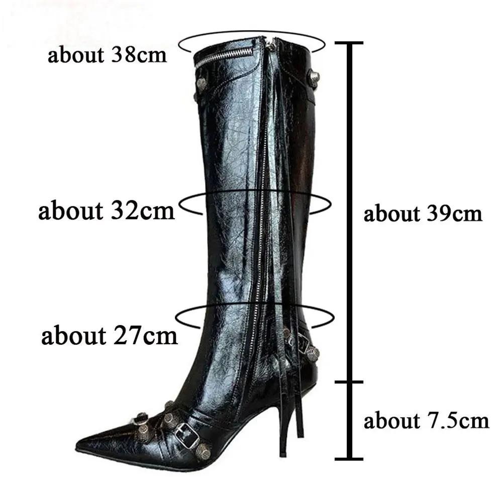 Fashion Sexy Knee High Boots 2024 Winter Boots Brand Design Super High Thin Heels With Rivet Retro Fashion Cool Women Shoes Big Size 46