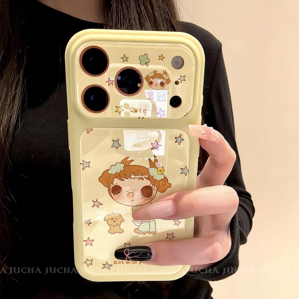 Applicable to Apple 11promax mobile phone case fun Korean all-inclusive lens cartoon fun plaid star girl