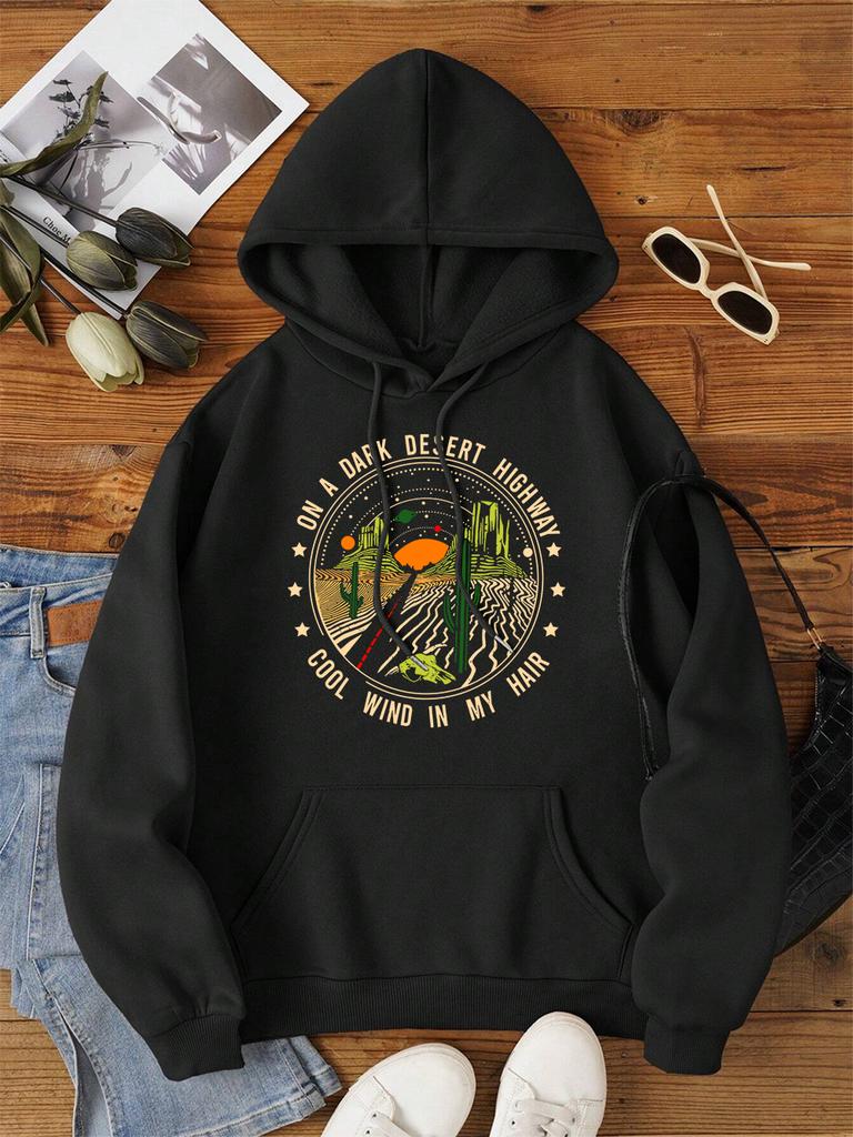 Na Mrocznej Pustynnej Autostradzie Chłodny Wiatr we Włosach Męska Damska Bluza z Kapturem Polarowa Bluza Harajuku Ciepłe Ubrania Oversize Ubrania dla Pary
