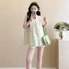 Summer Maternity Embroidered Chiffon Shirt & Tummy Support Shorts Set