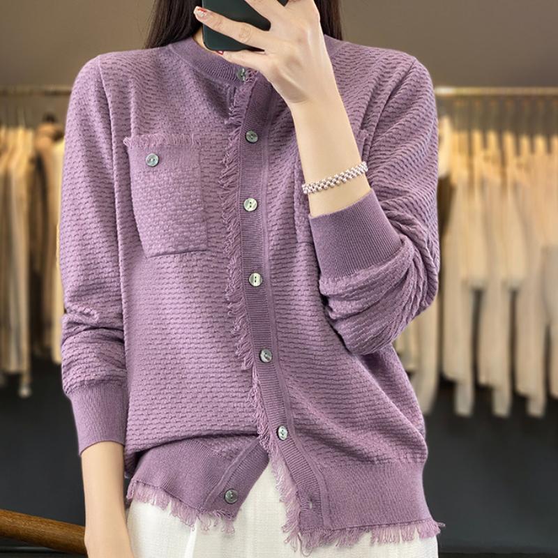 

Кардиган вязаный из имитации шерсти с круглым вырезом и кисточками, с двойным карманом, женский летний новый свободный универсальный жакет-топ XXL