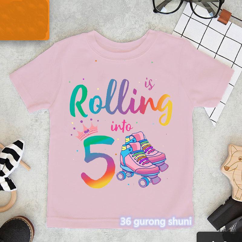 Newly Boys T Shirt Funny Skates Graphic Print 6th Birthday Gift Costume Fashion Hip Hop Girls TShirt Boys Girls Universal Tops