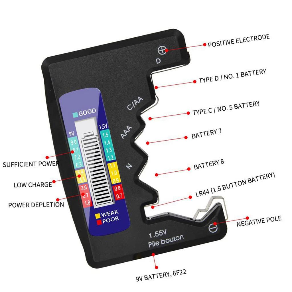 Digital Battery Tester LCD Display AA/AAA/9V/1.5V Button Cell Battery Capacity Check Detector Power Bank Detector Tool