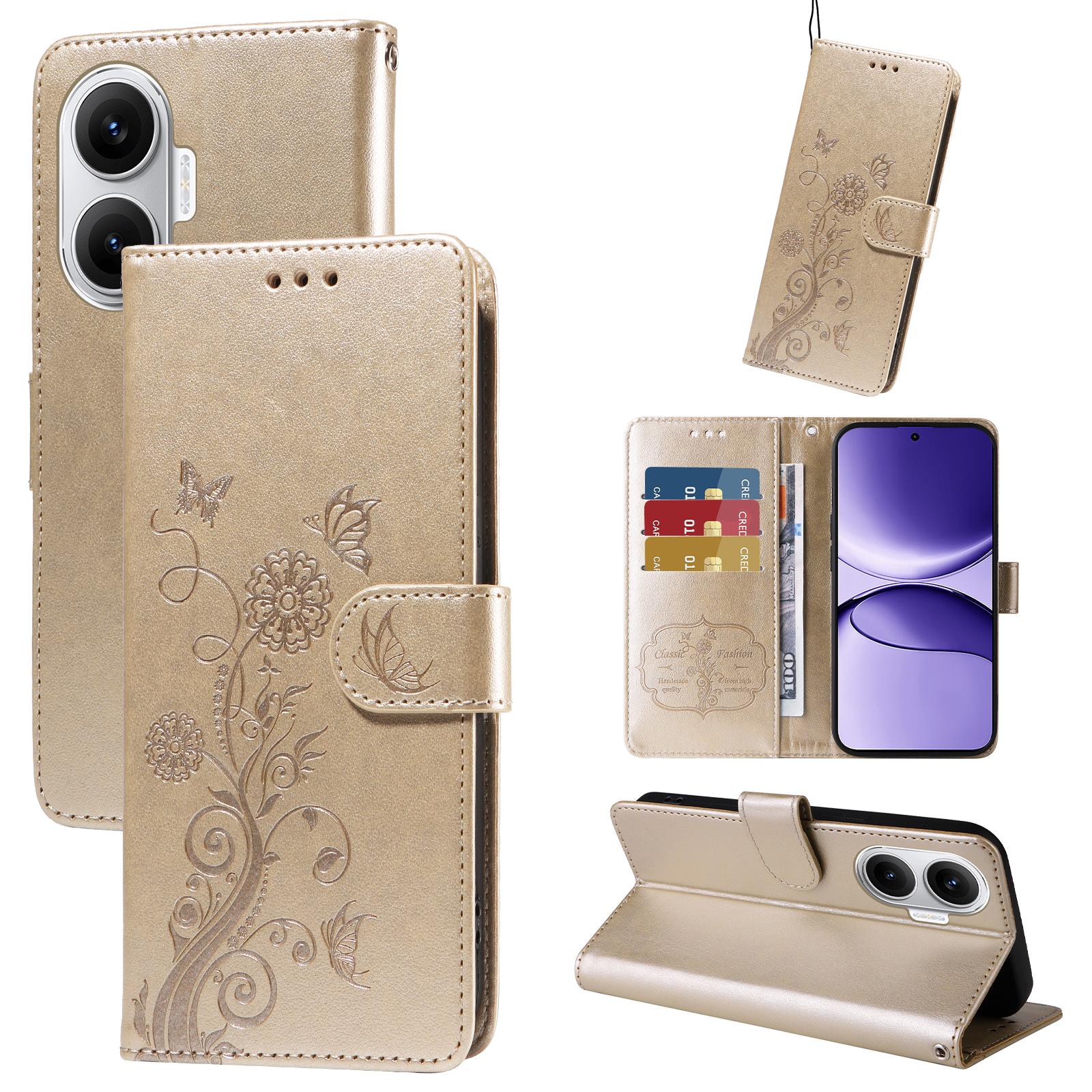 

For Xiaomi Poco F7 5G Leather Case Butterfly Floral Imprint Wallet Stand Cover Blue