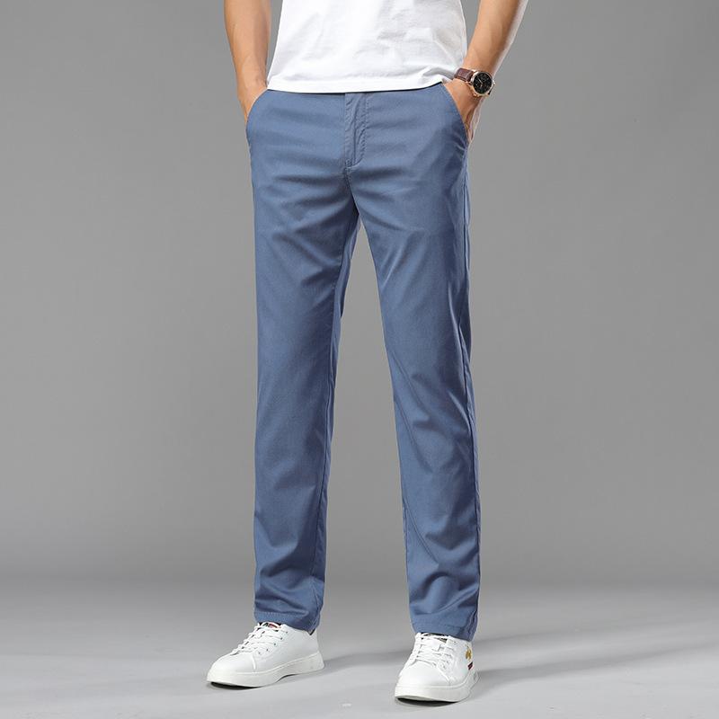 

Повсякденні брюки Tencel Чоловічі брюки з крижаного шовку Чоловічі літні тонкі штани в тренді ділових прямих чоловічих брюк з драпуванням 32 синій