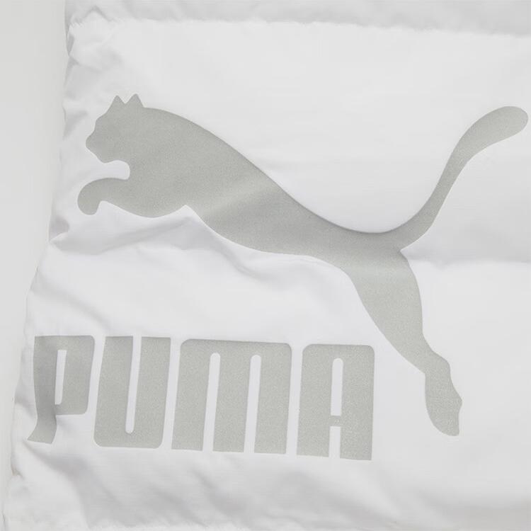 Puma Logo Print Solid Color Double Breasted Hooded Down Jacket Unisex Jacket White 539730-02