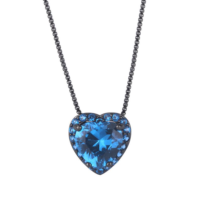 Jewelry Copper Bottom Gold-Plated Simulation Blue Spinel Heart-Shaped Black Gold Set Heroine Stone 9 * 9