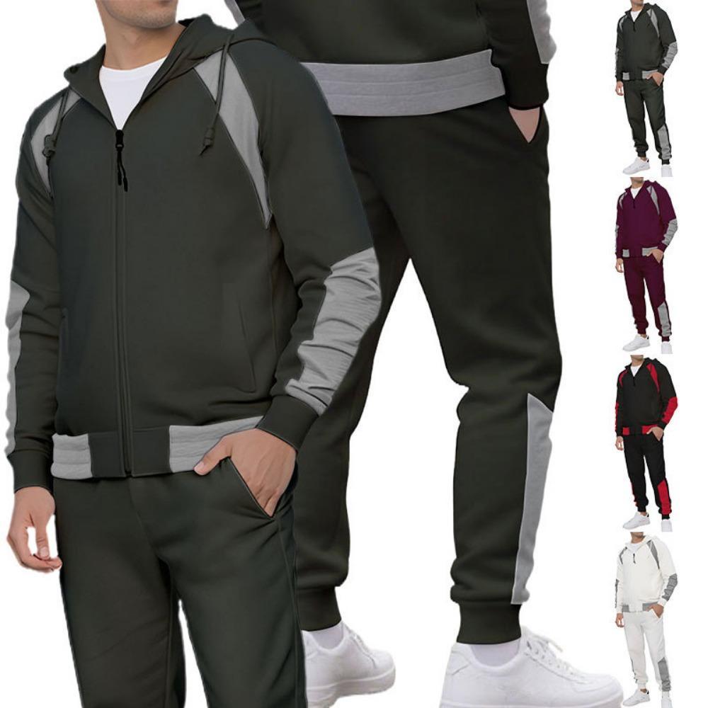 Conjunto de Fato de Treino Masculino com Capuz Outono Inverno 2025 Jaqueta com Zíper e Calças Conjunto de 2 Peças Roupa Casual Desportiva Conjuntos Masculinos
