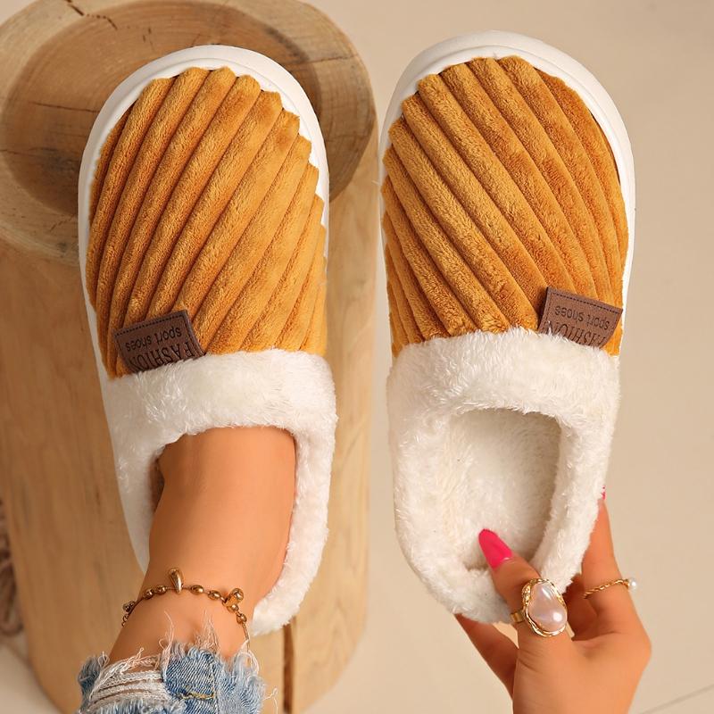 Fashion 2025 New Women Slippers Winter Unisex Concise Flat Plush Slippers Home Casual Cotton Shoes Non-slip Warm Fluffy Slides Women