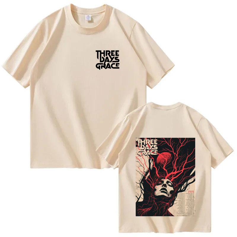 

Singers Three Days of Grace Harajuku Unisexs and Womens Fashion Roundneck 2025 Summer Pure Cotton 100 Printed Tshirt S