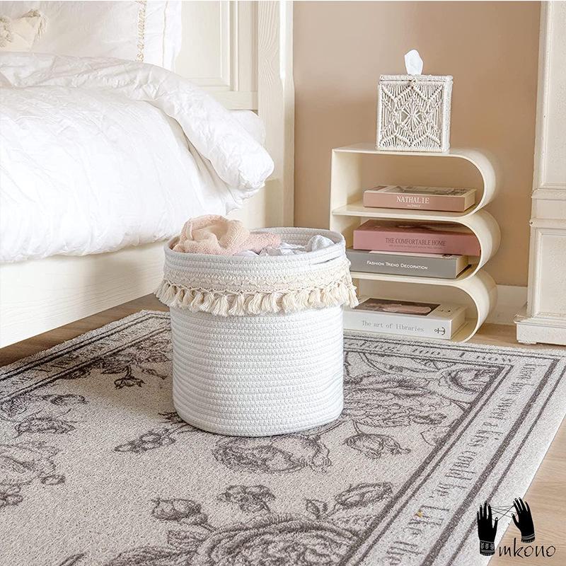 Handmade Woven Cotton Rope Storage Basket for Household Items