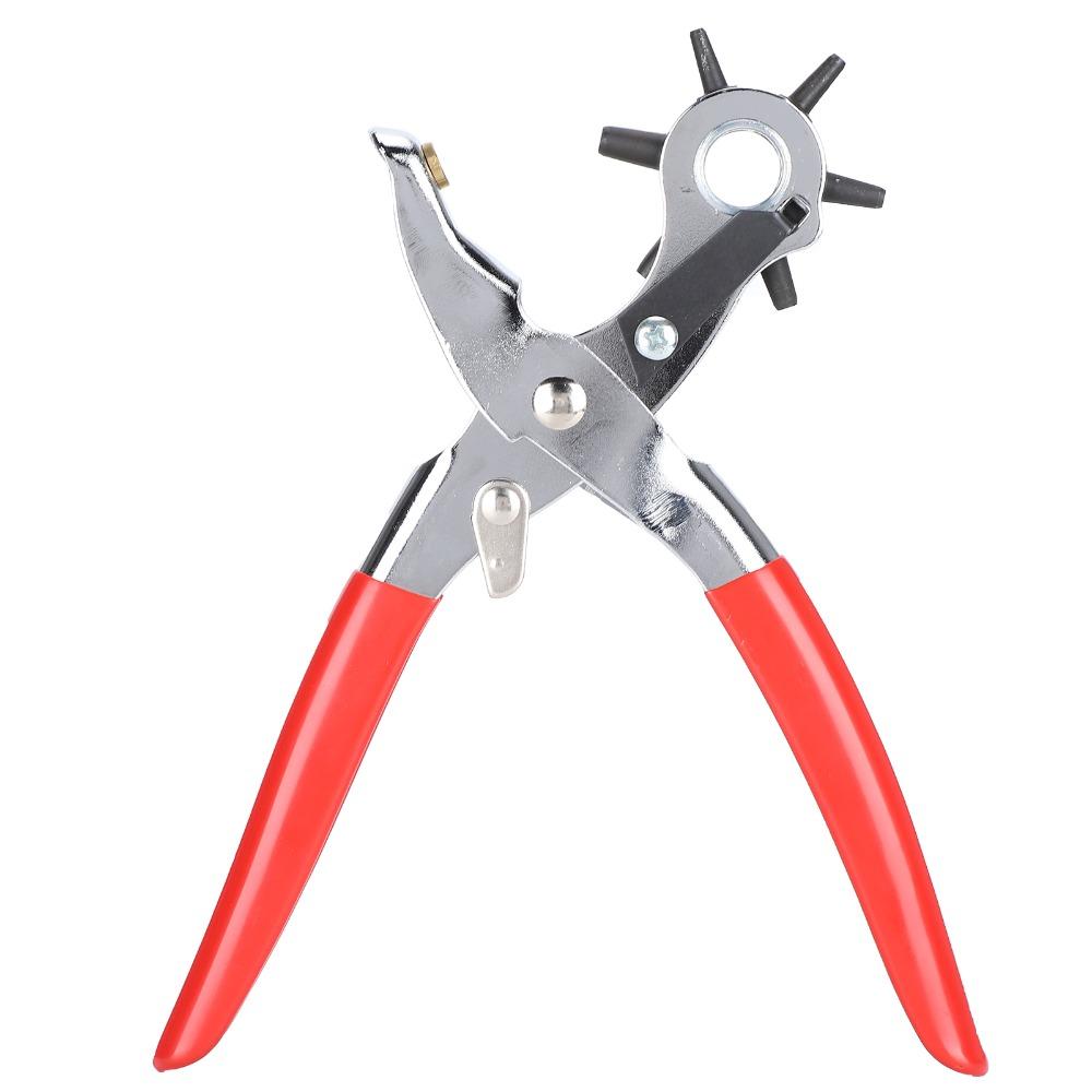 Red Handles Belt Hole Punch Plier Double-Leverage Mechanism Adjustable Rotary Watchband Hole Puncher Revolving Punch Plier Strap