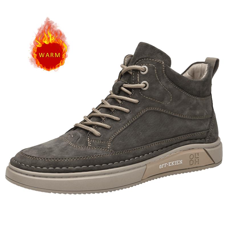 Fashion High End Brand Winter Hot Selling Men's High Top Shoes Street Trend Cotton Oxford Shoes Men's Genuine Leather Casual Shoes