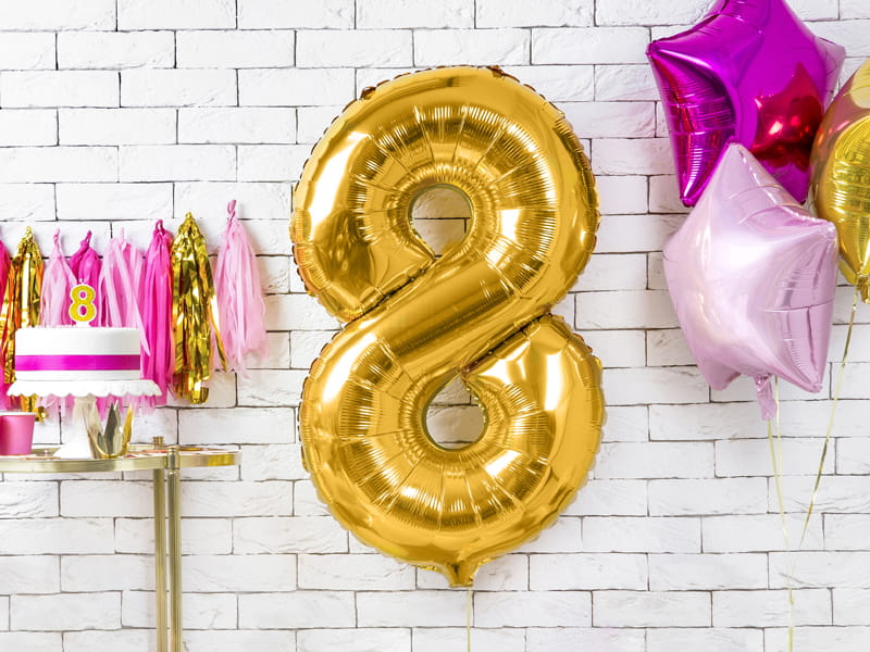 Partydeco Balon Foliowy Cyfra 8 Złota 86Cm
