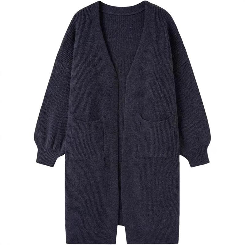 2025 Women's Solid Color Pocket Cardigan: Korean Style Knit Outerwear for Autumn/Winter