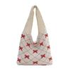 Soft Bow Knitting Shoulder Bag Sweet Casual Woven Handbag Elegant Beach Bag  Vacation