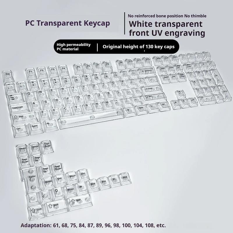 Xiaomi New 132 Keys Black Full Transparent PC Keycaps UV Printing Clear Crystal Key Caps Cherry Profile for MX Switches Gaming Keyboard